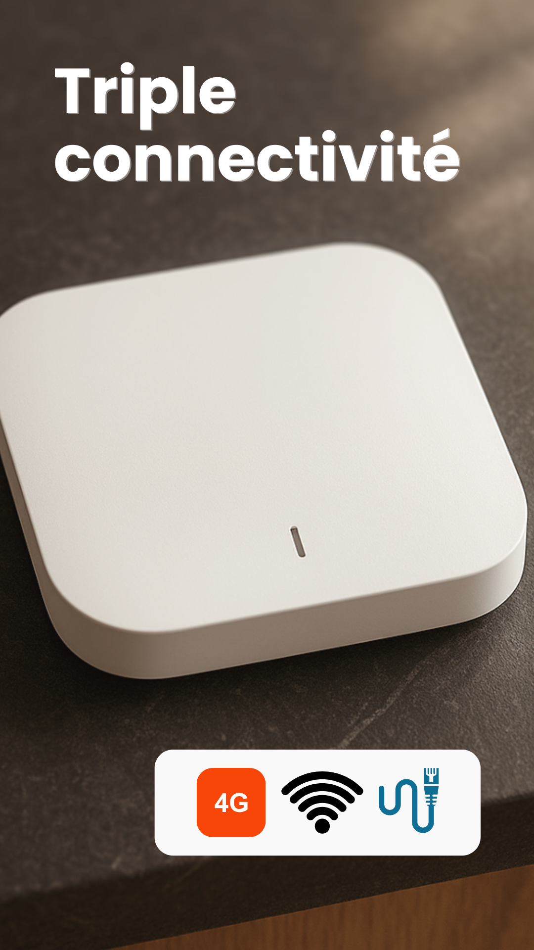 Schéma de la triple connectivité du Hub-ProMax : Wi-Fi, Ethernet et 4G.